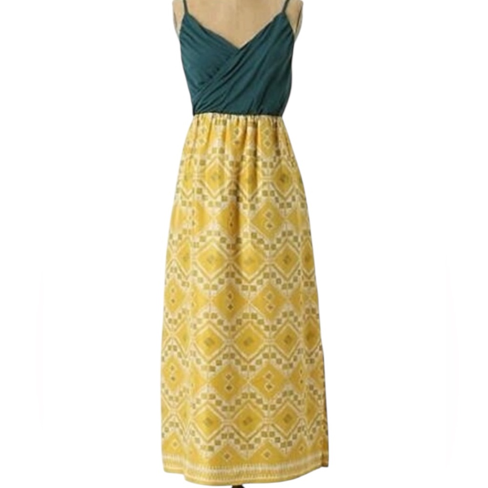 Teal and Yellow Printed Maxi Dress - Sleeveless Summer Style